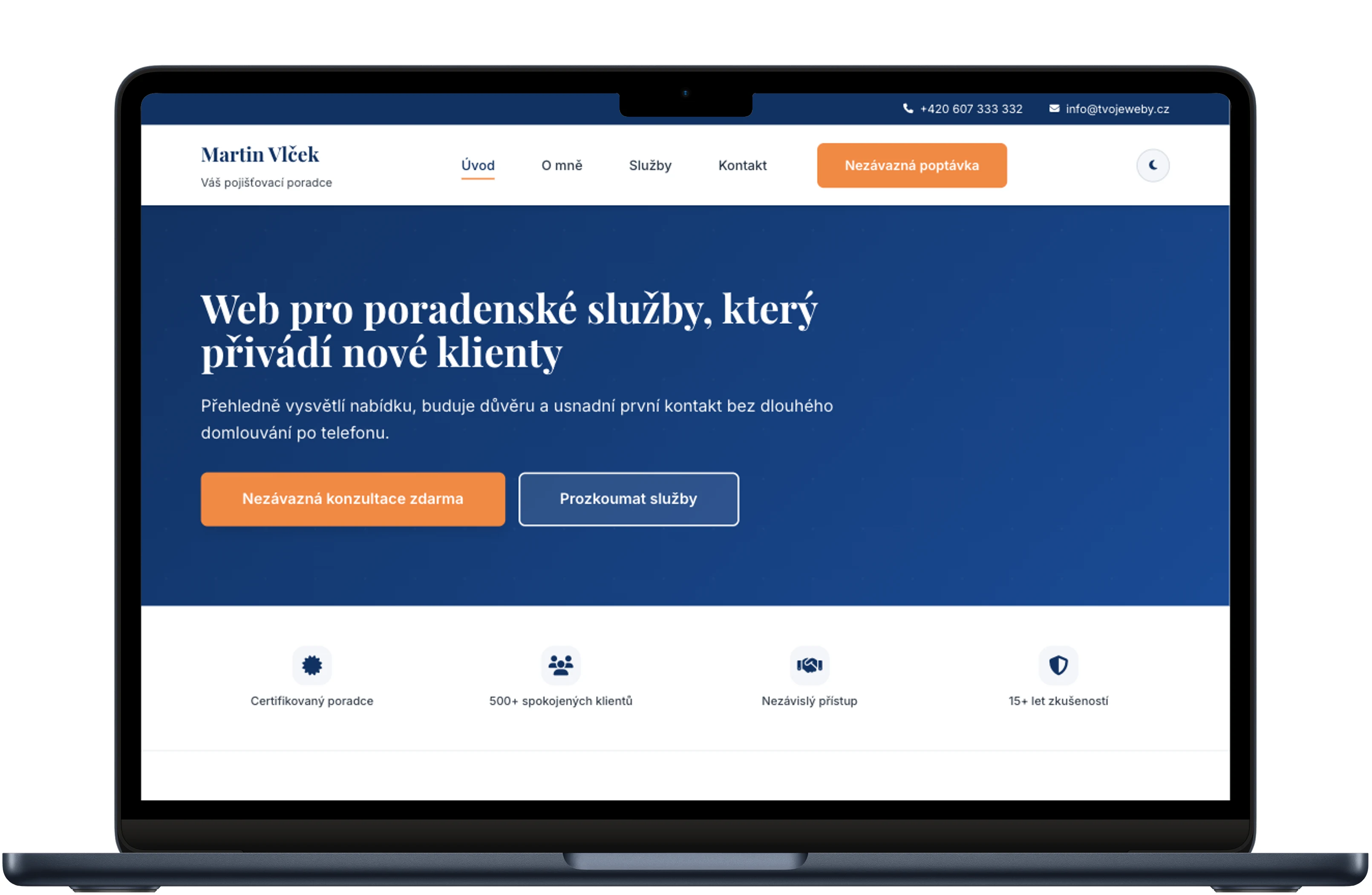 Trust Advisor šablona – náhled na notebooku, tabletu a mobilu